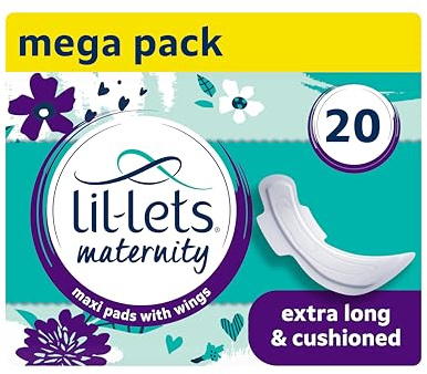 Lil-Lets Maternity Pads, Extra Long Maxi Thick Towels X 20, with Wings, 2 Packs of 10 Postpartum/After Birth Essential
