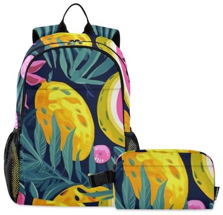 Amooorous Mochila de frutas de colores tropicales con lonchera para niños, mochilas escolares para niñas con lonchera y lonchera para niños de 8 a 10 años, Fruta de color tropical