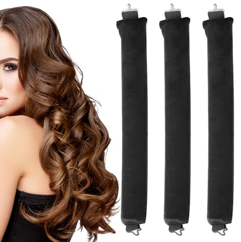3 Stück Schaumstoff Lockenwickler, Lockenwickler-Satin, keine Hitze, heizlose Sperre, Haarrolle, DIY-Haarstyling-Geräte für langes, kurzes, gewelltes Haar (Schwarz)