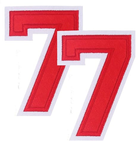 Large Iron on Number Patches for Clothing Jeysey Backpacks Clothes Jacket 4.5 Embroidered Felt Numbers Appliques Monogram Sew on/Heat Transfer Varsity Big Red Number Fabric Patch 7/77