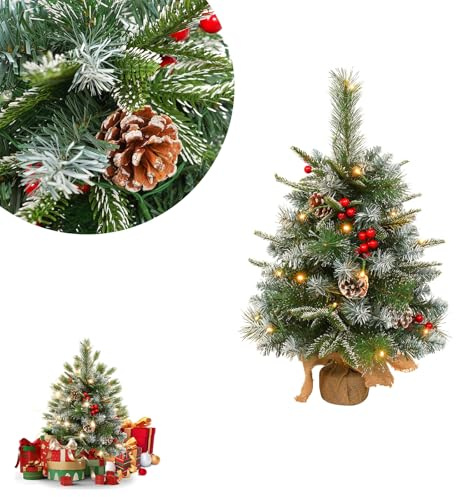 UISEBRT Mini Weihnachtsbaum mit Warmweiß Beleuchtung LED Kleiner Weihnachtsbaum Künstlich Geschmückt für Weihnachten Deko 60cm Tisch Weihnachtsbaum Type B-Pine Needle Mixed Christmas Tree