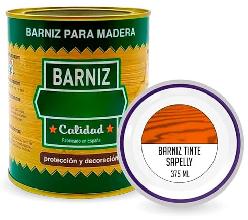 Tradineur - Bote de Barniz Brillo para Madera - Fabricado en España - Ideal para todo tipo de Maderas, vigas, cerchas, marcos, etc. - Capacidad de 375 ML - Sapelly