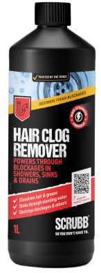 SCRUBB Hair Clog Remover, De-Odourising, Removes Blockages, Drain Unblocker & Maintainer, 1ltr