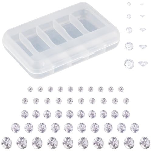 XENQITO 50 Stück 5 Größen klare Cubic Zirkonia Stein lose Strass facettierte Cabochons Facettierter Diamant für Ohrring Armband Anhänger Schmuck DIY Handwerk Herstellung, Zubehör