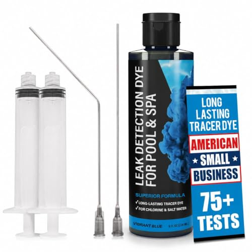 Pool Leak Detection Dye Kit - 75+ Tests - 2 Stainless Steel Precision Applicators - Superior Long Lasting Pool Dye Easily Locates Leaks - for All Pool, Spa, & Hot Tub Types - 8 OZ (Vibrant Blue)