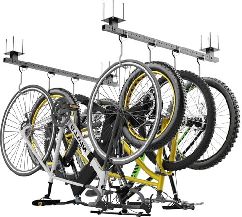 Lezbanz Ceiling Mounted Bike Rack 2pcs Set, Bike Storage Rack with 8 Adjustable Bike Hooks, Bike Racks for Home and Garage, Indoor Metal Bike Rack Hanger Storage, Holds Up to 640lbs