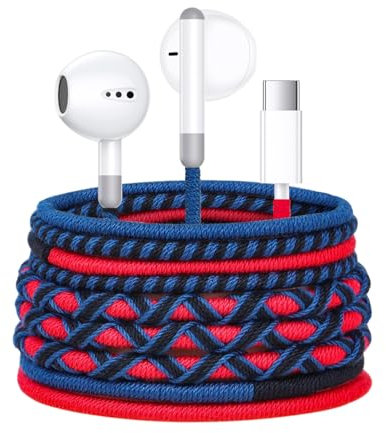 URIZONS Auricolari In-Ear USB C con Microfono e Controllo del Volume, Cavo Intrecciato Colorato, Antigroviglio e Resistente allo Sporco, Compatibili con iphone 15/16 e Altri Smartphone con Porta C
