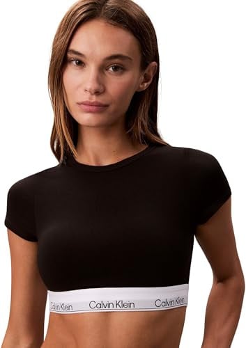 Calvin Klein Women's High Neck T-Shirt Bralette, Black (Black), M
