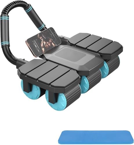 Bauchroller, 6 Räder, mit Federung, 150kg, für Core-Training | Mit Handyhalterung; für Zuhause und Fitnessstudio.