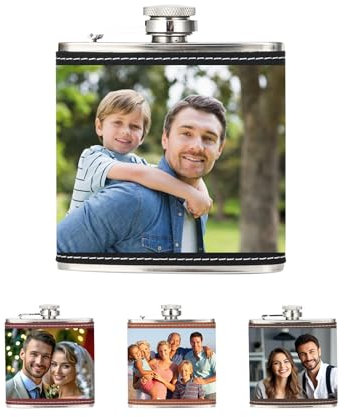 Personalised Hip Flask for Men Custom Whisky Flask with Name Photo Stainless Steel Pocket Flasks Gifts for Dad Grandpa Him Husband Fathers Day Christmas (Hip Flask with Picture)