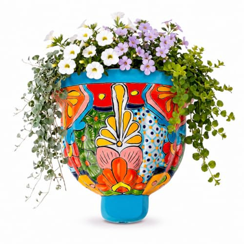 Talavera Wand-Pflanzgefäß – handgefertigter mexikanischer Hängetopf | Handbemalt von Handwerkern. Glasierte Oberfläche. Für den Innen- und Außenbereich geeignet. Lässt sich leicht an Wänden