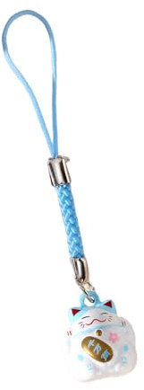 Uqezagpa Porte-clés porte-bonheur style japonais avec pendentif chat porte-bonheur traditionnel avec clochettes, cordon de téléphone pour bon, bleu, SizeApprox.9x1.7cm/3.54x0.66inches