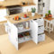 Isla de Cocina con Ruedas con 3 Cajones - Encimera de Roble Plegable, Gabinete Multifuncional, Toallero y Medidas 135x44(70) x90 cm - Mueble Modular para Cocina, Comedor y Hogar
