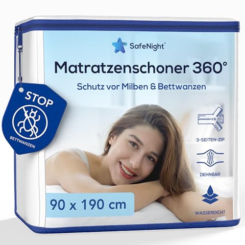 Coprimaterasso impermeabile, antiacaro e cimici – Fodera integrale con cerniera – Protezione morbida in cotone – Per materasso singolo 90x190cm – Altezza regolabile da 17 a 23 cm