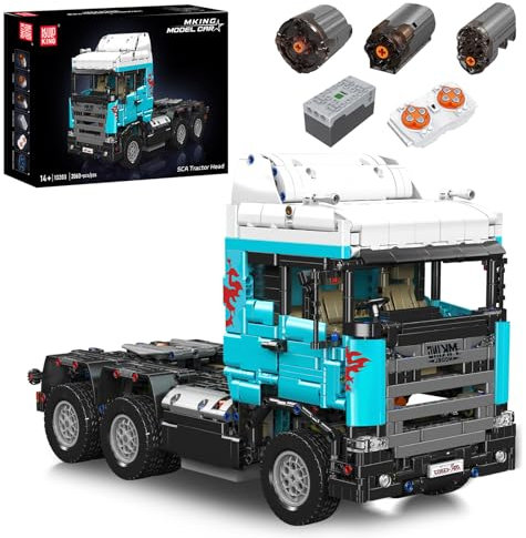 Mould King 13203 Technik Schwerlast LKW Bausteine Modell, 2060 Teile Ferngesteuert Zugfahrzeug Modellbauklötze Spielzeug, Fernbedienung und App Doppelsteuerung Mobile Truck