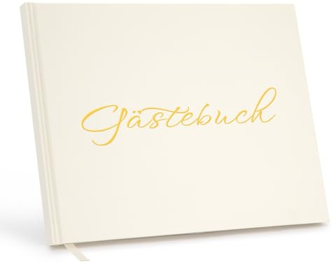 KICNIC gästbok, bröllop, 100 sidor, bröllopsalbum blankt, tjockt papper, beige inbunden bröllopsbok med gyllene titel, bröllopsgästbok för födelsedag, bröllop, babyparty, dop 19 x 24 cm