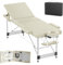 HENGMEI Massageliege Mobile Massagetisch 3 Zonen Klappbar Höhenverstellbar Massagebett Kosmetikliege Breit Therapieliege inkl. Zubehör, Alu-Kopfstütze, Armlehne und Tragetasche, 212x80cm (Beige)