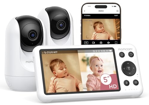 Momcozy BM04 Dual-Mode Baby Monitor, 5 1080P Screen & 2 Camera Units