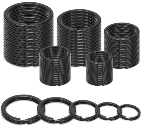 Romon 60 Pièces Porte Clef, 5 Tailles (15mm 20mm 25mm 28mm 30mm) Anneau Porte Clé Plat Noir, Pour Bricolage DIY, Clés, Cartes, Pendentifs Et Plaques Pour Animaux