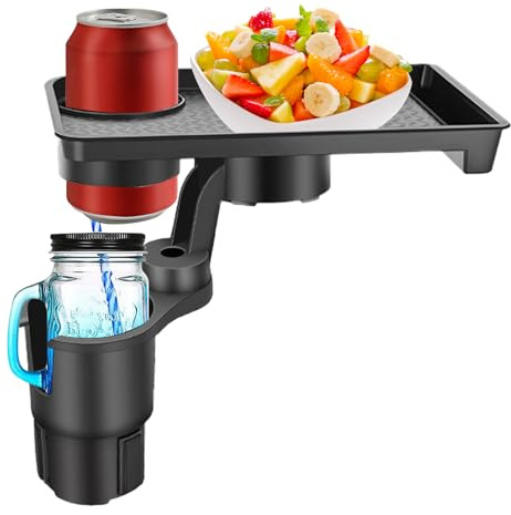 Plateau d'extension de porte-gobelet pour voiture - Plateau pour rafraîchissements avec porte-gobelet en ABS - 7,09 x 10,24 pouces | Organisateur rotatif pour aliments et boissons 2 en 1 voitures, SUV