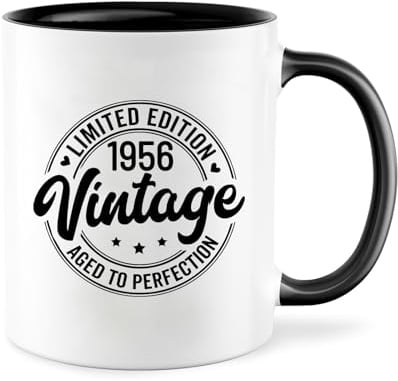 hamatata Cadeau 70 Ans Femme Homme Anniversaire, Vintage 1956 Tasse à Café Personnalise, 350ml Céramique Tasse, Idée Cadeau pour Ami Épouse Sœurs Amie Maman Collegue Belle Mere