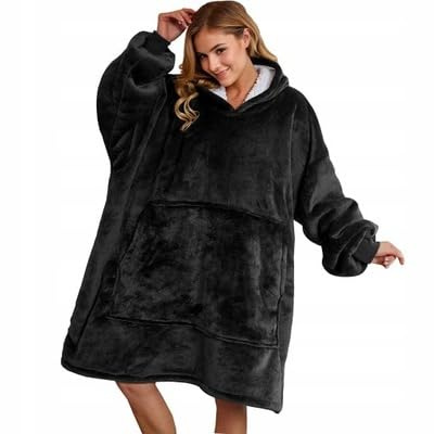 Girox - Hoodie Decke Oversize - Deckenhoodie Schwarz 100 cm aus warmem Polar-Fleece (100% Polyester) mit Kapuze & Kängurutasche - Einheitsgröße für Jugendliche und Erwachsene