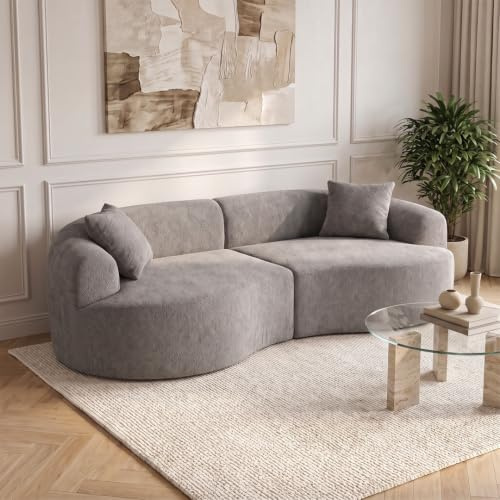 skølm Loki Cloud Couch Teddy-Bouclé, 2-Sitzer, Grau, 2 Kissen, 220 cm breit | Sofagarnitur, Vollschaumcouch mit Federkern & Vakuum-Kompression, kein Aufbau erforderlich, Sofa für Wohnzimmer, Polstersofa