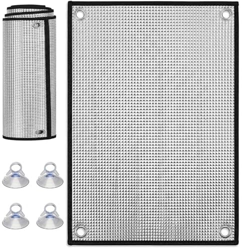 Isolamento Termico Anti-Calore in Alluminio, Pellicola per Finestre con Ventose Senza Fori, Copertura Parasole Tende Oscurante Riutilizzabile per Camper Balcone Tetto(Nero,45x80cm)