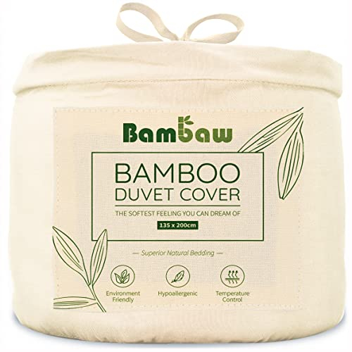 Bambaw Bettwäsche Bambus 135x200 cm, Anti Milben Bettbezug, Bettwäsche 135x200 Sommer, nachhaltiger, hautfreundlicher und kühlender Bettbezug aus 100% Bambusfasern (Elfenbein)