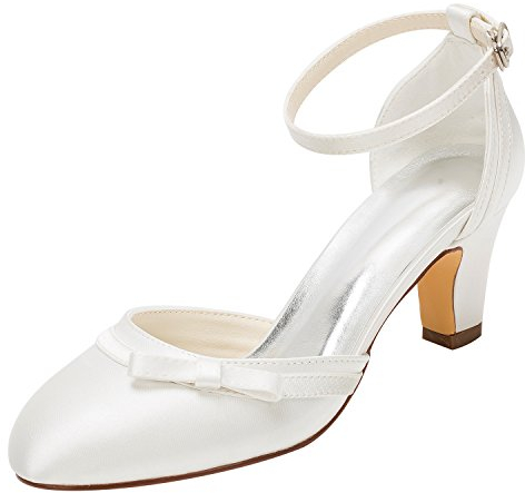 Emily Bridal Brautschuhe Elfenbein Hochzeit Schuhe High Heel Runde Knöchelriemen Bow Brautschuhe (EU36, Elfenbein)