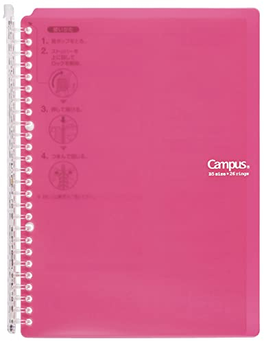 KOKUYO Campus Smart Ringbuch-Notizbücher, B5-Größe, 60 Blatt, 26 Löcher, mit 10 losen Blättern, perfekt für Meetings, Unterricht und Notizen, Rosa, Japan Import