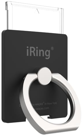 iRing Abnehmbare Platte für kabelloses Laden, inklusive Haken-Halterung für Wand oder Autohalterung Original AAUXX Handy Ring Grip Fingerhalter mobiler Ständer, universell kompatibel (matt-schwarz)