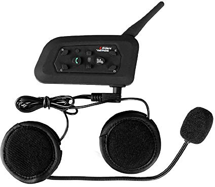 QSPORTPEAK V6 Motorbike Bluetooth Helmet Intercom Interphone Headset,full duplex Wireless Motorbike Interphone Connect Up to 6 Riders,FM Radio/GPS/MP4/1200M(hard cable,1 Pack)