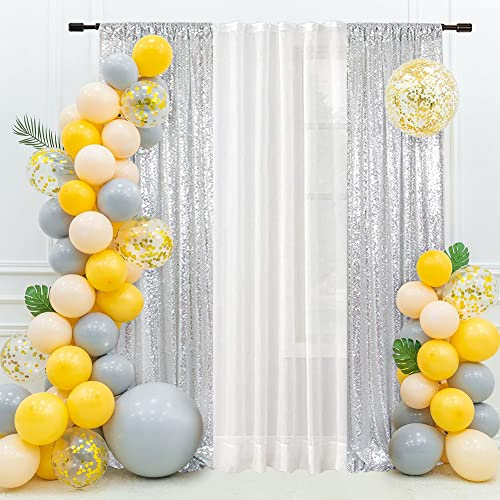 Eternal Beauty Pailletten-Hintergrundvorhänge, 6 x 2,4 m, 2 Paneele, silberfarbener Hintergrund für schimmernde Fotografie, Party, Hochzeit, Geburtstag, Dekoration