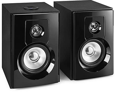 Fenton SHF404B Compact Hi-Fi Bookshelf Speakers with Wireless Bluetooth Black Finish 2-Way 4 Pair Home Stereo Built-In Amplifier USB Music System