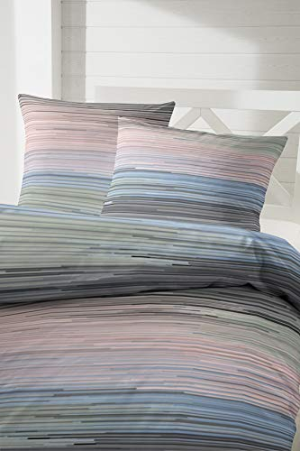 Primera Satin Bettwäsche 155x220 Streifen Petrol grau blau rosa 243193-74