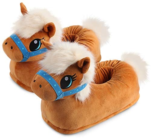corimori Süße Plüsch Hausschuhe (10+ Designs) Pony „Josy“ Slipper Einheitsgröße 25-33.5 Unisex Pantoffeln Hell-Braun