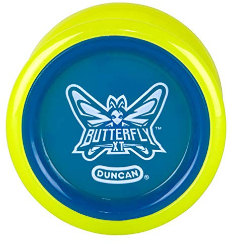 Duncan Toys Butterfly XT Jojo mit Schnur, Kugellagerachse und Kunststoffkörper, String Trick Jojo grün mit blauer Kappe