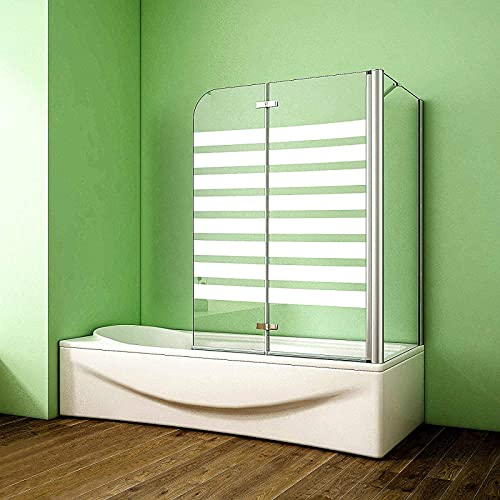 Acezanble Badewannenaufsatz Eck Duschwand Badewanne 2-tlg.Faltwand mit Seitewand 6mm Nano Querstreifen Glas H140cm