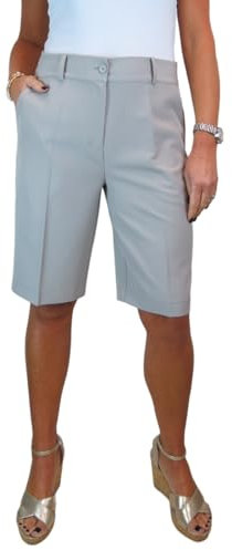 icecoolfashion Ladies Smart Knee Length Bermuda Shorts - Women's Tailored Summer Shorts Light Grey 8-22 (18)