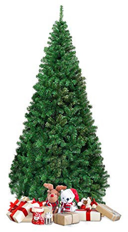 DREAMADE Albero di Natale Classico, Abete Artificiale con Base Solida di Metallo Rami Flessibili e Foglie in PVC, Decorazione da Interno ed Esterno per Festival Feste Vacanze, Verde (210 cm)