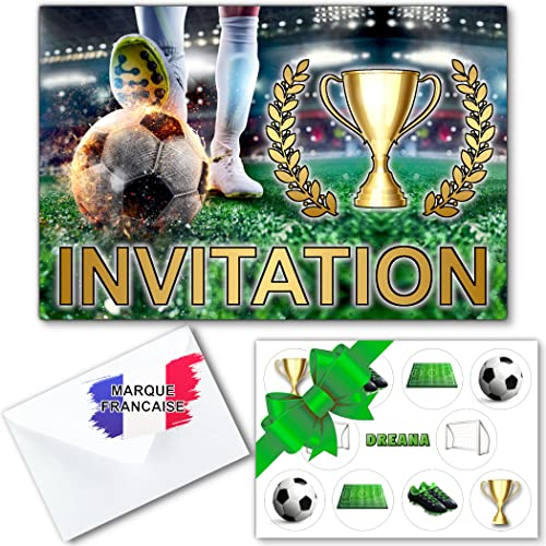 DREANA 20 cartes d'invitation anniversaire garçon et fille en français thème du FOOT. Inviter le sport à votre fête! Idéal enfants de 4 à 10 ans