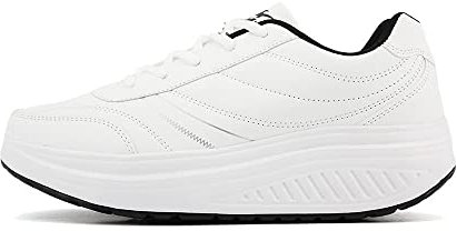 JOMIX Herren Sneaker Plateau Sportschuhe Turnschuhe Laufschuhe Bequeme Abrollsohle Anti-Rutsch Wippschuhe Abrollschuhe Fitness Gym Outdoor (02 Weiß, 43 EU)