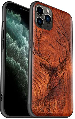 Carveit Hülle für iPhone 11 Pro Max Case [Elegante Rosig] [Weich TPU Stoßstange] Stoßfeste Handyhülle Kompatibel mit 11ProMax Hülle Holz （Rehkopf）