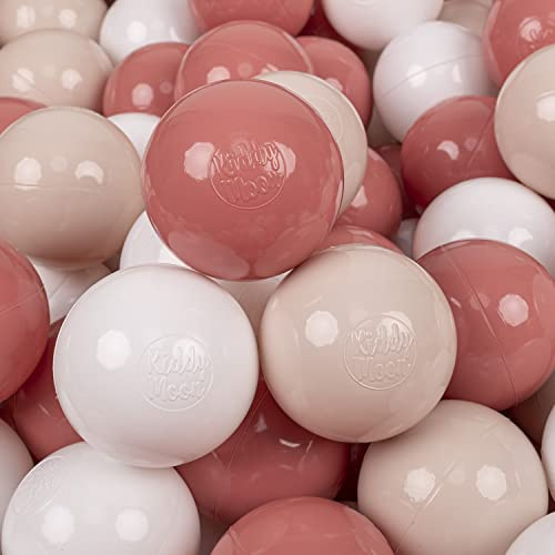 KiddyMoon 100 Bälle/7Cm Kinder Bälle Spielbälle Für Bällebad Baby Einfarbige Plastikbälle Made In EU, Pastellbeige/Lachsfarben/Weiß