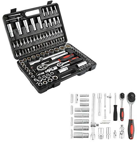 HUOLE Jeu de douilles, 108pièces,Caisse à Outils Complète en Coffret de Douille, douille hexagonale, Torx- fente- Phillips- Pozidrive- douilles à embout- Coffret Douille et Accessoires (108 pièces)