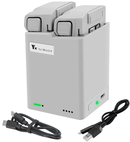 LYONGTECH Caricabatterie per DJI Mini 3,Mini 4/3 Pro Drone, Stazione di Ricarica a Due Vie, Ricarica 2 Batterie Sequenza, Caricatore Carica Batteria Accessori