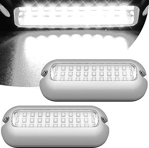 Greluma 2 Pièces Lumières LED sous-marines pour bateaux à 27 LED, lumière sous-marine pour pontons marins, lumières de pont de bateau en acier inoxydable IP68 étanches - Blanc