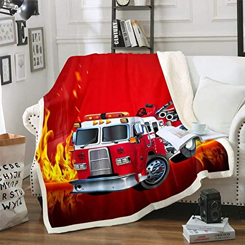 Kuscheldecke 130x150 Feuerwehr Auto, 3D Feuerwehr Auto Wolldecke Warme Fleecedecke Flauschige Decke, für Tagesdecke Blanket Sofadecke Kinder Baby, für Bett Sofa