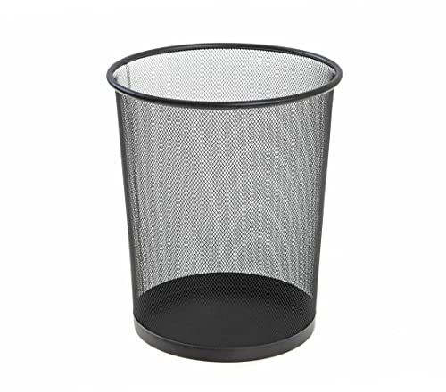 Mesh Waste Paper Bin Basket Durable Metal Wire Garbage Rubbish Trash Can For Home Office Bedroom Kitchen Dorm Rooms-Color: BLACK-Capacity: 20 Liters